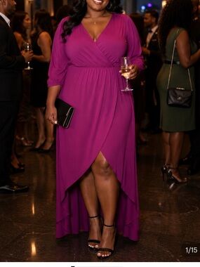NWT Lane Bryant Magenta Faux-Wrap High-Low Midi Dress